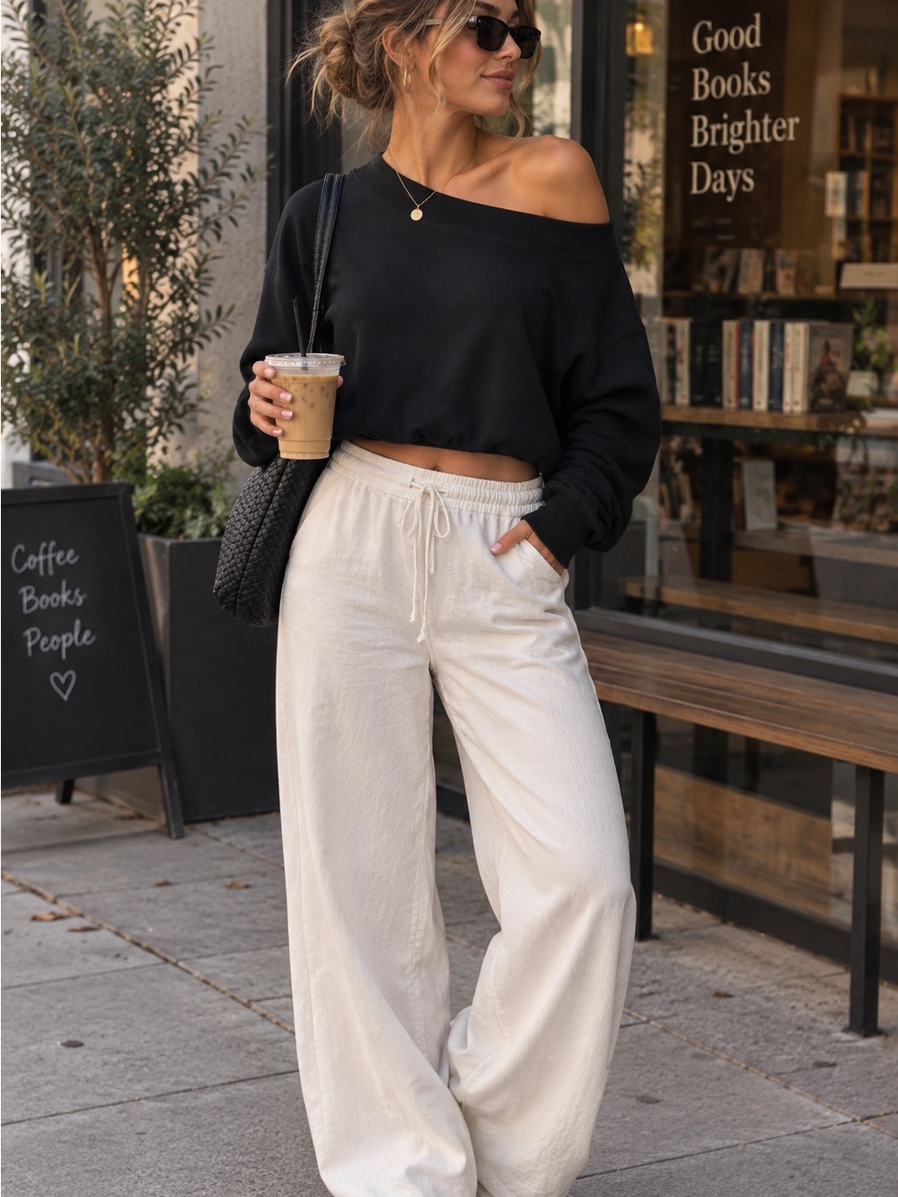 Urban Outfitters Out From Under Black Off Shoulder Cropped Sweatshirt Size L